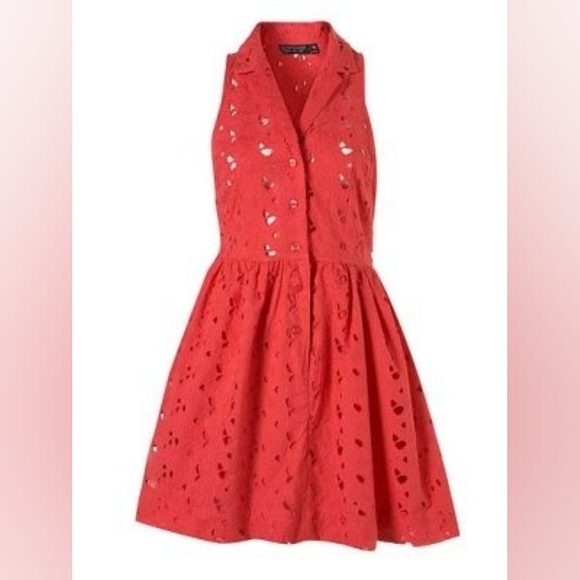 Topshop Dresses & Skirts - Topshop Red Eyelet Fit & Flare Dress – US 2 ❤️